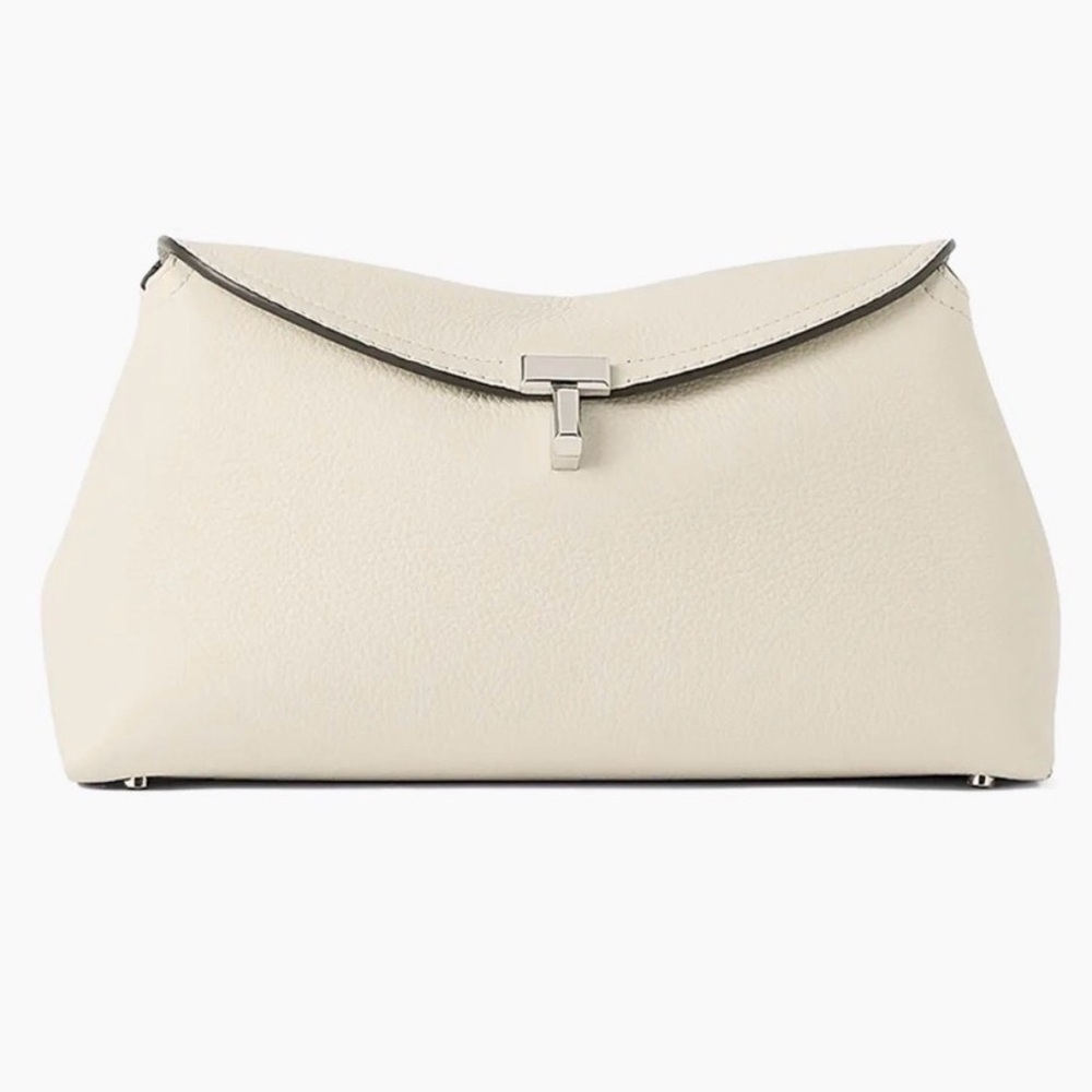 Toteme T-Lock Pebble Grain Leather Clutch in Milk